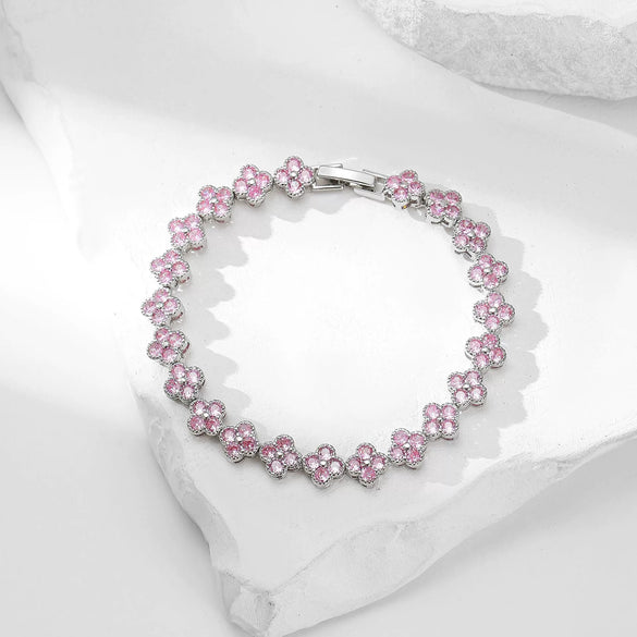 Bracelet Mixed Material Flower Zirconia Design Luxury