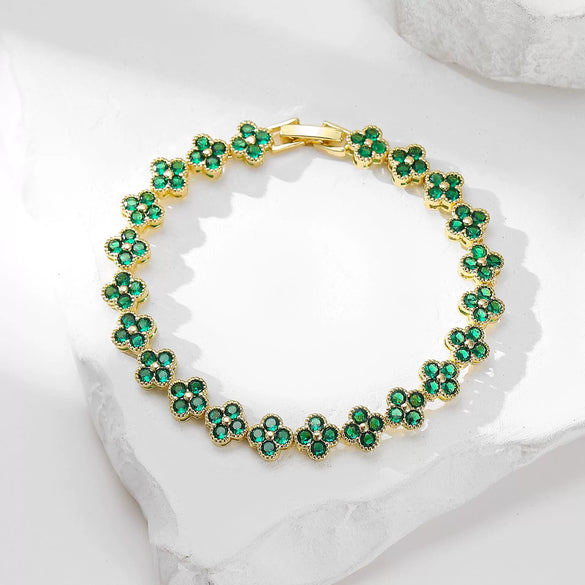 Bracelet Mixed Material Flower Zirconia Design Luxury