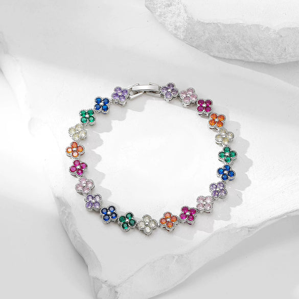 Bracelet Mixed Material Flower Zirconia Design Luxury