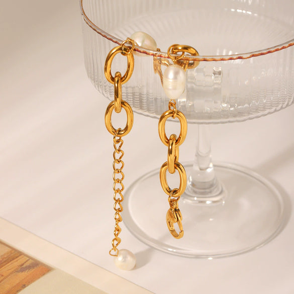 Bracelet Natural Freshwater Pearl Stainless Steel Geometric Electroplating Jewelry For Women