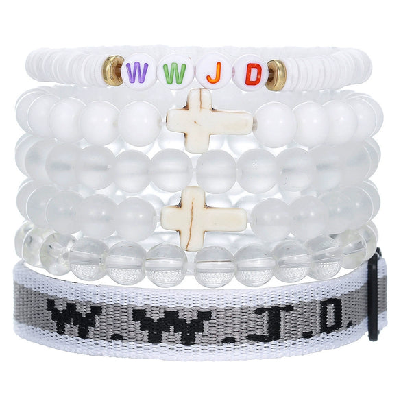 Bracelet Natural Stone Beads Geometric Handmade Cross Charm Faith Friendship Couple Unisex