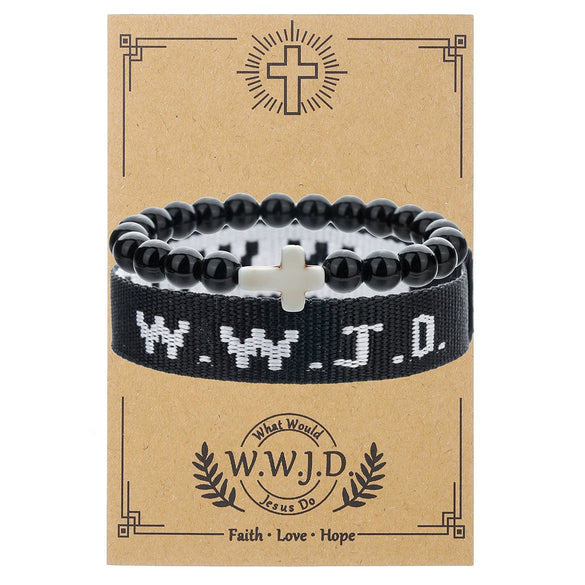 Bracelet Natural Stone Beads Geometric Handmade Cross Charm Faith Friendship Couple Unisex