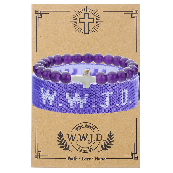 Bracelet Natural Stone Beads Geometric Handmade Cross Charm Faith Friendship Couple Unisex