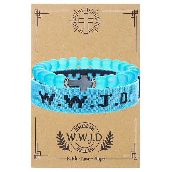 Bracelet Natural Stone Beads Geometric Handmade Cross Charm Faith Friendship Couple Unisex
