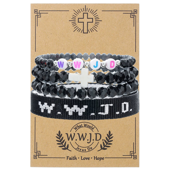 Bracelet Natural Stone Beads Geometric Handmade Cross Charm Faith Friendship Couple Unisex