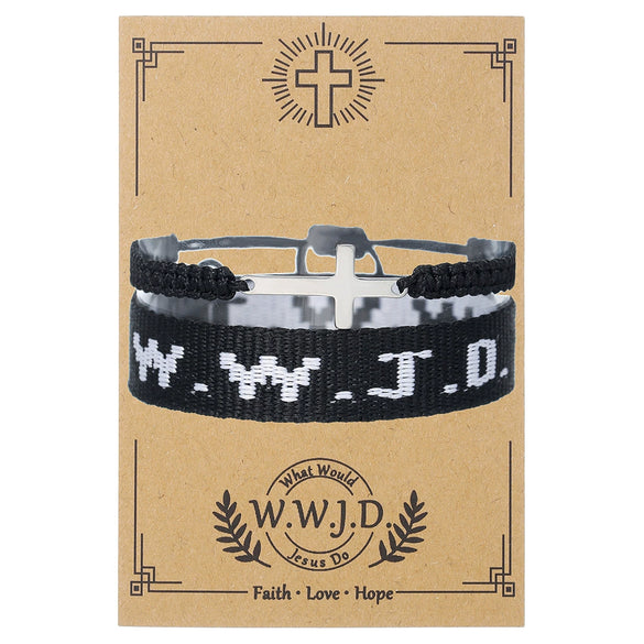 Bracelet Natural Stone Beads Geometric Handmade Cross Charm Faith Friendship Couple Unisex