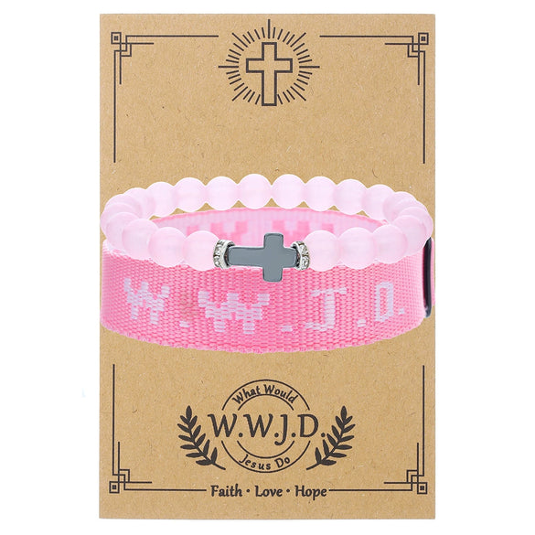 Bracelet Natural Stone Beads Geometric Handmade Cross Charm Faith Friendship Couple Unisex