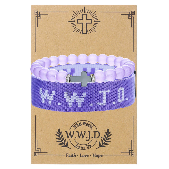 Bracelet Natural Stone Beads Geometric Handmade Cross Charm Faith Friendship Couple Unisex