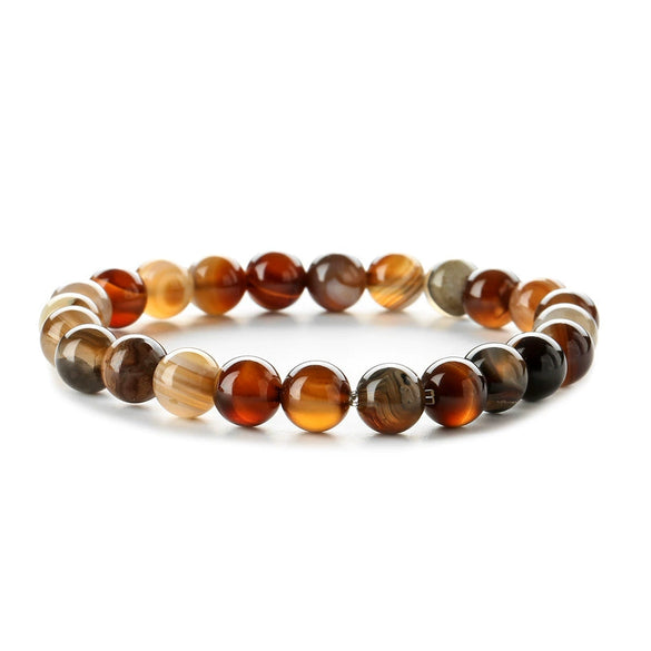 Bracelet Natural Stone Striped Agate Handmade Multiple Colors Single Circle Elastic Unisex
