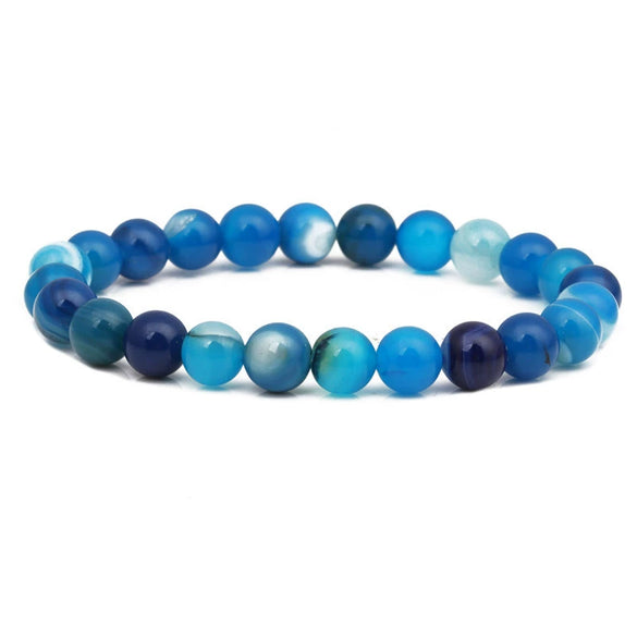 Bracelet Natural Stone Striped Agate Handmade Multiple Colors Single Circle Elastic Unisex