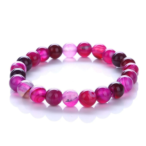 Bracelet Natural Stone Striped Agate Handmade Multiple Colors Single Circle Elastic Unisex