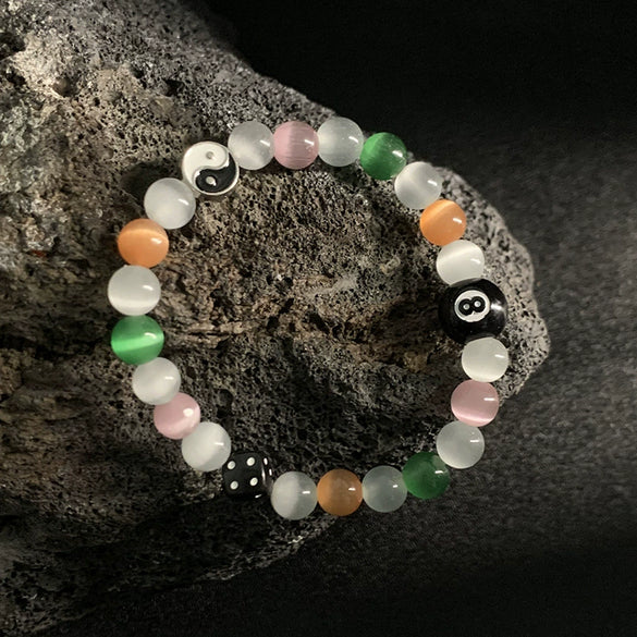Bracelet Obsidian Stone Alloy Geometric Handmade Cross