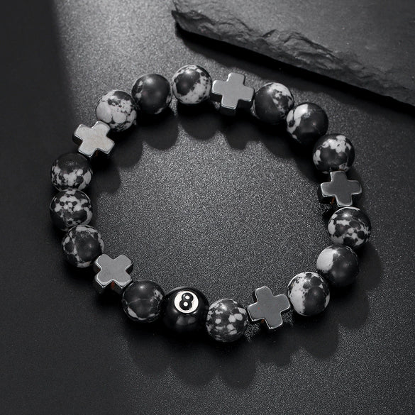 Bracelet Obsidian Stone Alloy Geometric Handmade Cross