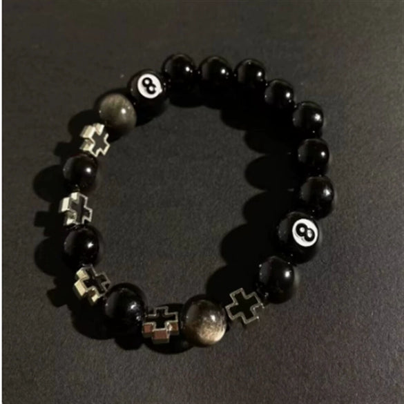 Bracelet Obsidian Stone Alloy Geometric Handmade Cross