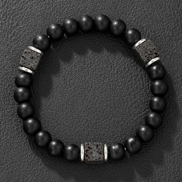 Bracelet Obsidian Stone Alloy Geometric Handmade Cross