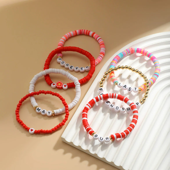 Bracelet Polymer Clay Beaded Strawberry Letter Electroplated Women's
