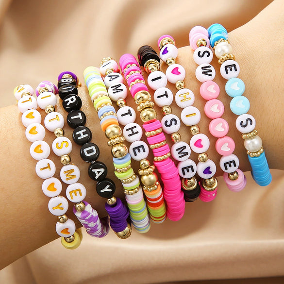 Bracelet Polymer Clay Flakes Copper Beads Acrylic Geometric Letter Handmade Unisex
