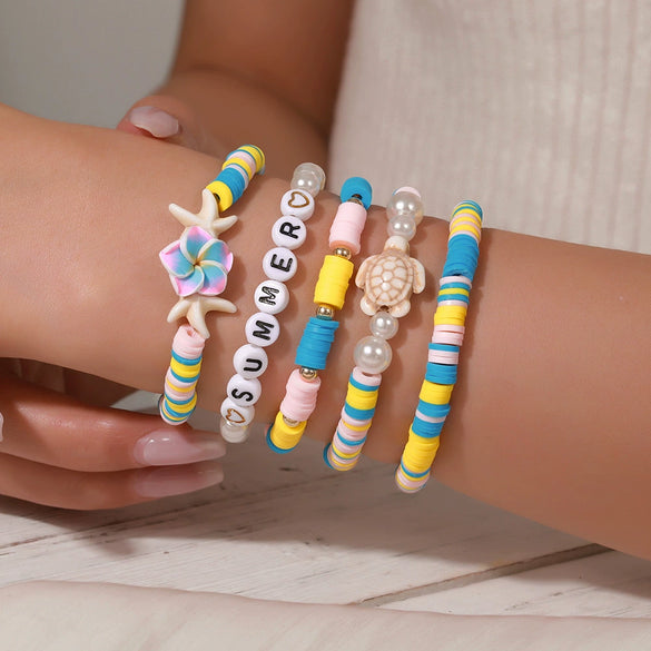 Bracelet Polymer Clay Turquoise Imitation Pearl Geometric Animal Handmade