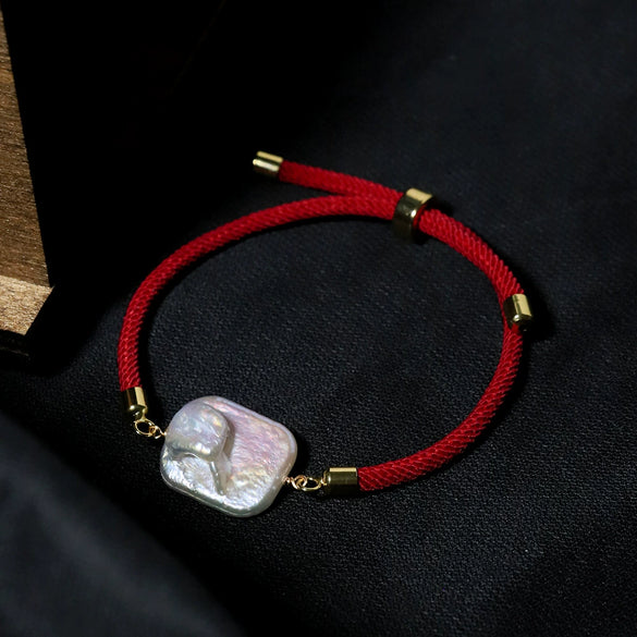 Bracelet Red Rope Baroque Sugar Cube Pearl Knitted Women's Fashion Versatile