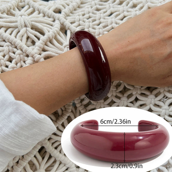 Bracelet Resin Handmade Curved Gradient Burgundy Smooth Elastic