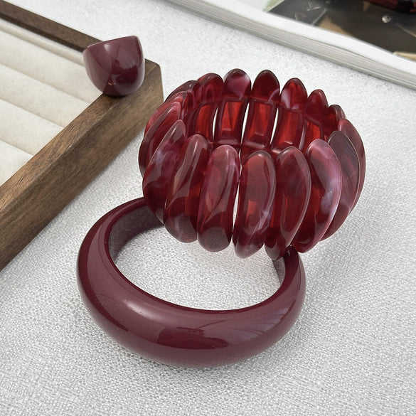 Bracelet Resin Handmade Curved Gradient Burgundy Smooth Elastic