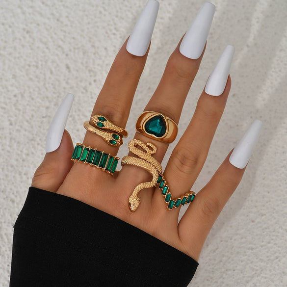 Bracelet Ring Jewelry Snakeshaped Alloy Emerald Diamondembedded Electroplated Unisex