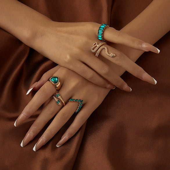 Bracelet Ring Jewelry Snakeshaped Alloy Emerald Diamondembedded Electroplated Unisex