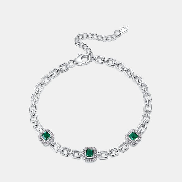 Bracelet S925 Silver Inlaid Geometric Colorful Treasure Retro Simple Style