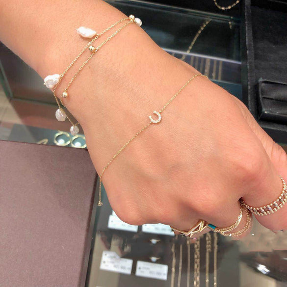 Bracelet S925 Sterling Silver Goldplated Ushaped With Letters Numbers Text For Female