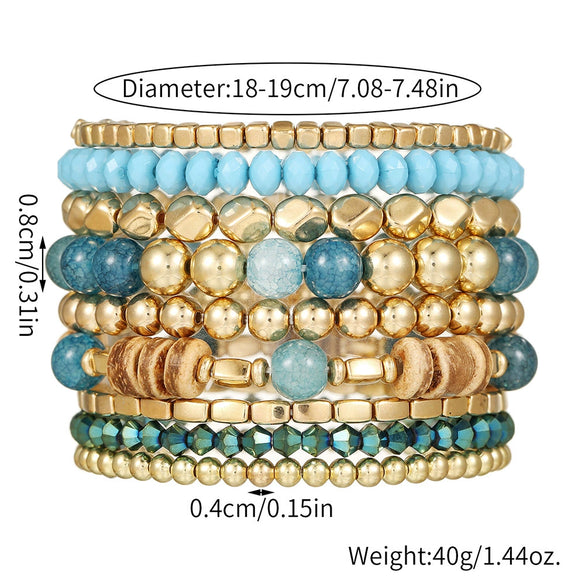 Bracelet Set Bohemian Style Coconut Shell Crystal Wooden Beads Stone Handmade Geometric