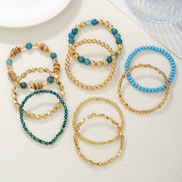 Bracelet Set Bohemian Style Coconut Shell Crystal Wooden Beads Stone Handmade Geometric