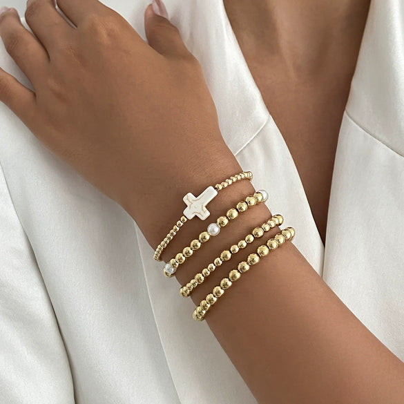 Bracelet Set Imitation Pearl Geometric Handmade Ins Style For Women