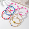 Bracelet Set Multilayer Stretch Line Flat Beads Geometric Smiley Women's Retro Bohemian Style
