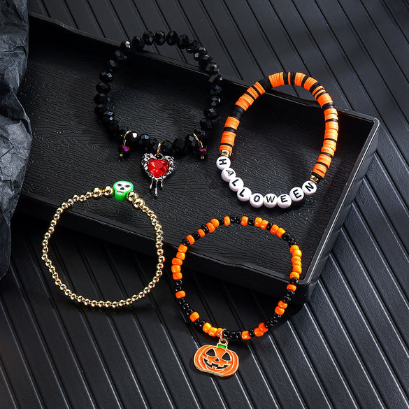 Bracelet Set Zinc Alloy Punk Festival Element Geometric Electroplating Orange Pumpkin Skull Pendant