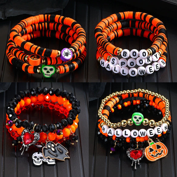 Bracelet Set Zinc Alloy Punk Festival Element Geometric Electroplating Orange Pumpkin Skull Pendant