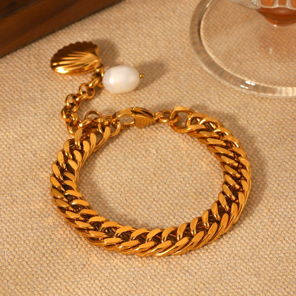 Bracelet Shell Freshwater Pearl Stainless Steel Geometric Electroplating Women's Jewelry