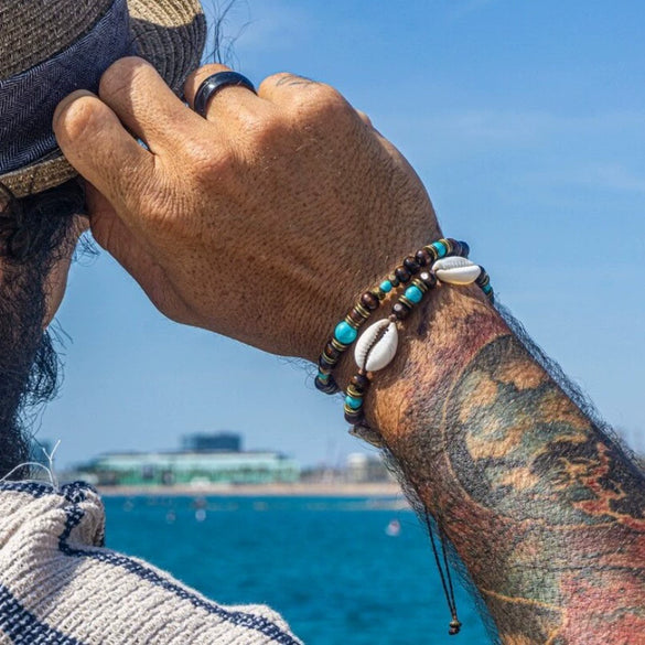 Bracelet Shell Wooden Beads Turquoise Beads Handmade Geometric Style Unisex