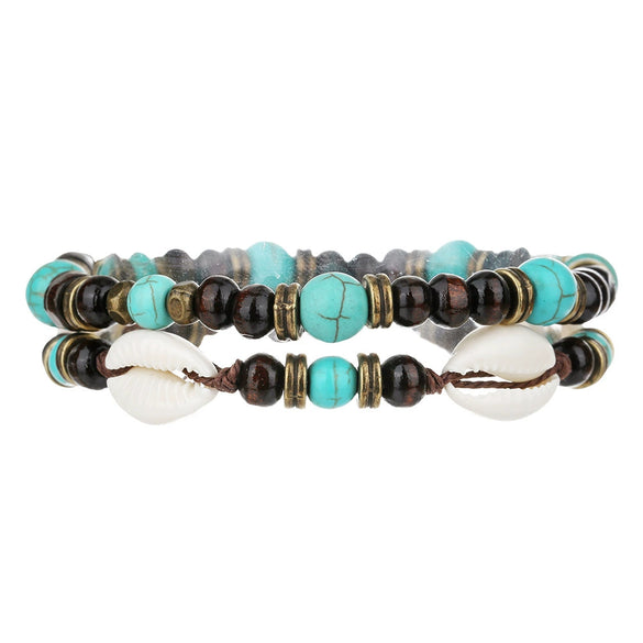 Bracelet Shell Wooden Beads Turquoise Beads Handmade Geometric Style Unisex