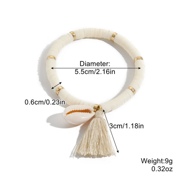 Bracelet Soft Ceramic Shell Color Tassel Bohemian Style With Flowers Ushape Geometric Pattern Electroplated For Women