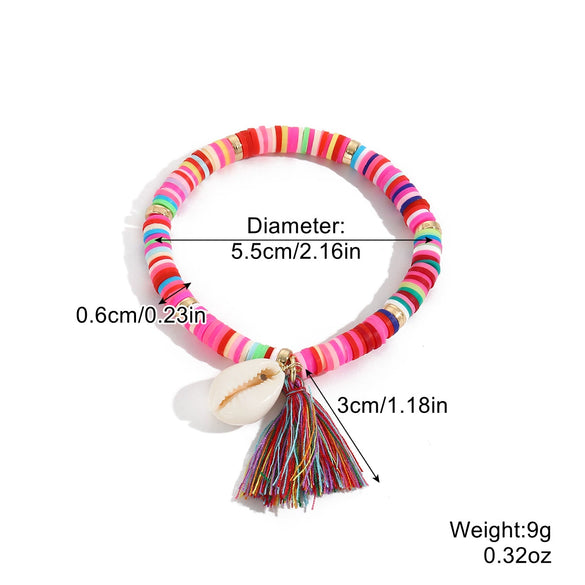 Bracelet Soft Ceramic Shell Color Tassel Bohemian Style With Flowers Ushape Geometric Pattern Electroplated For Women