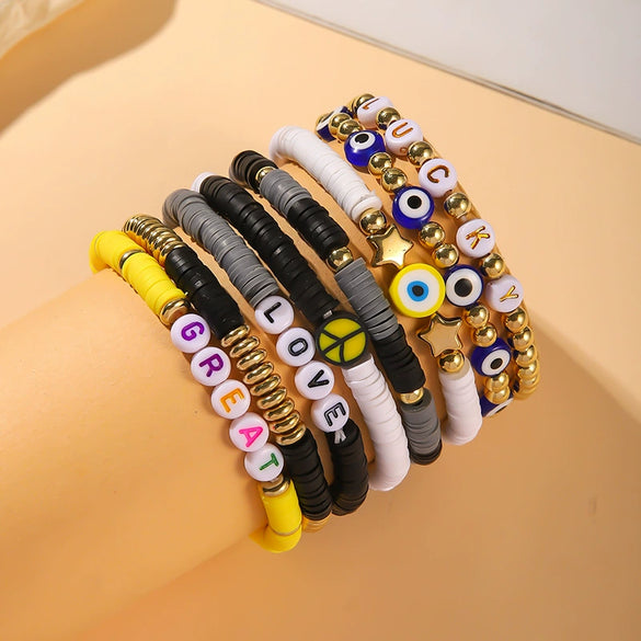 Bracelet Soft Pottery Love Flower English Letter Devil's Eye Star Design For Women