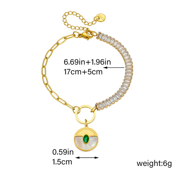 Bracelet Stainless Steel Diamondplated Goldplated Circle Shell Pendant Accessories For Women