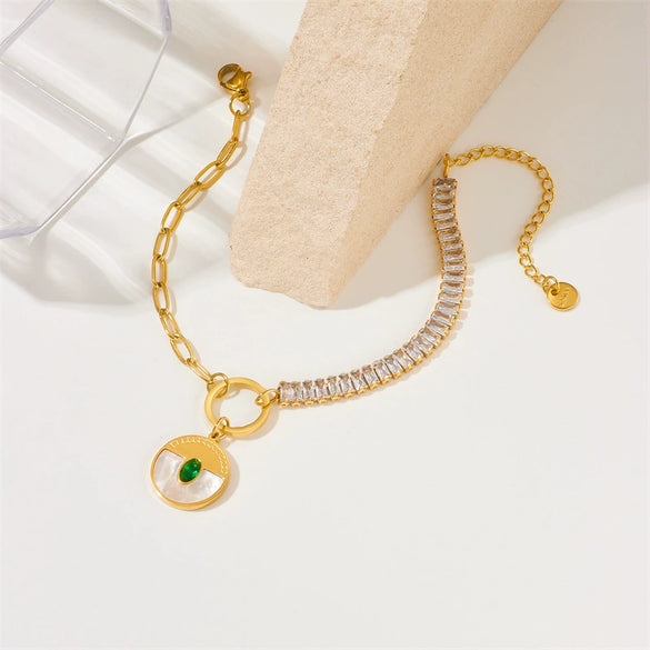 Bracelet Stainless Steel Diamondplated Goldplated Circle Shell Pendant Accessories For Women