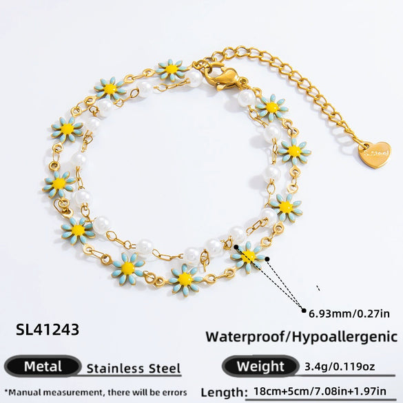 Bracelet Stainless Steel Electroplated 18K Gold Marine Style Heart Shape