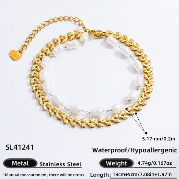 Bracelet Stainless Steel Electroplated 18K Gold Marine Style Heart Shape