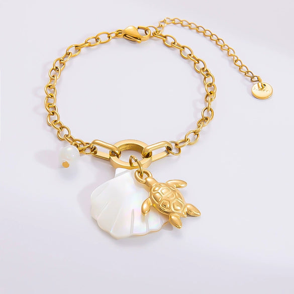 Bracelet Stainless Steel Electroplated 18K Gold Marine Style Heart Shape