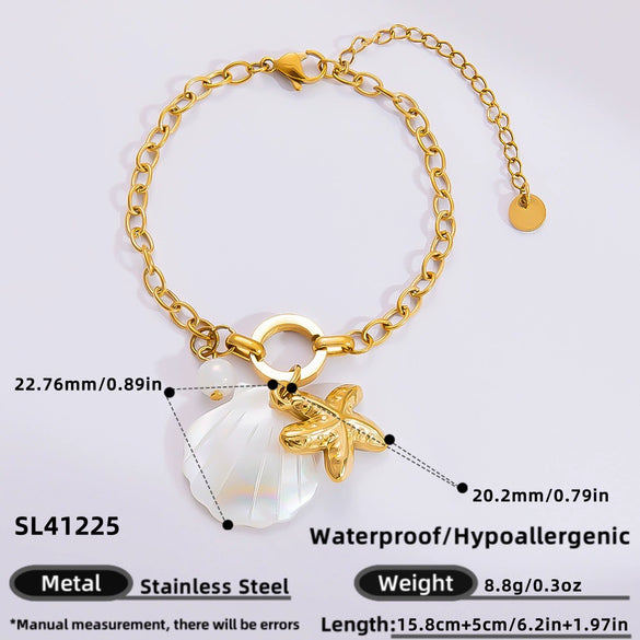 Bracelet Stainless Steel Electroplated 18K Gold Marine Style Heart Shape