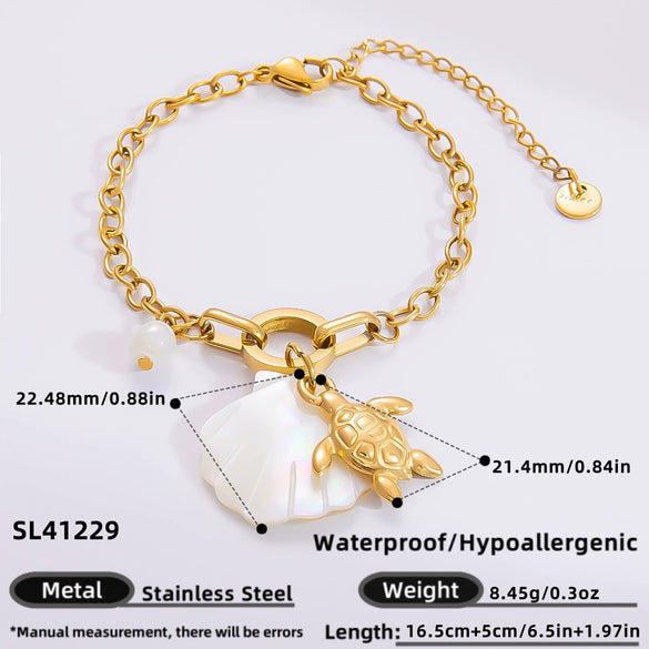 Bracelet Stainless Steel Electroplated 18K Gold Marine Style Heart Shape