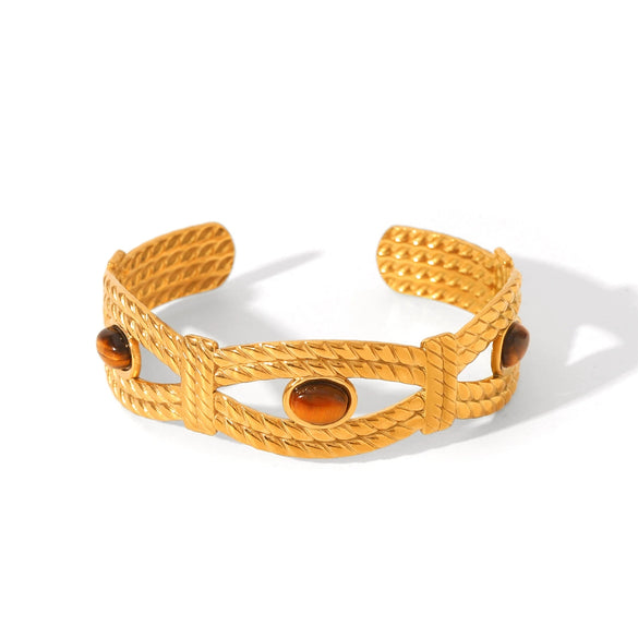 Bracelet Stainless Steel French Palace Style Woven Texture Set With Gemstones Retro Minimalist Women's