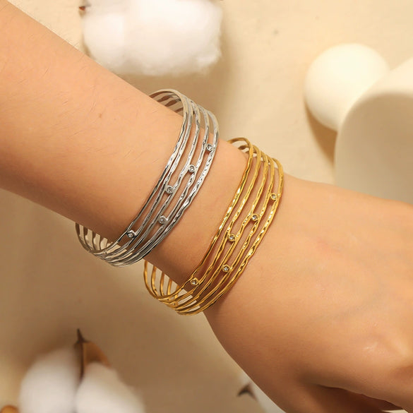 Bracelet Stainless Steel French Retro Court Style Geometric Hollow Open Electroplated Inlaid Zircon